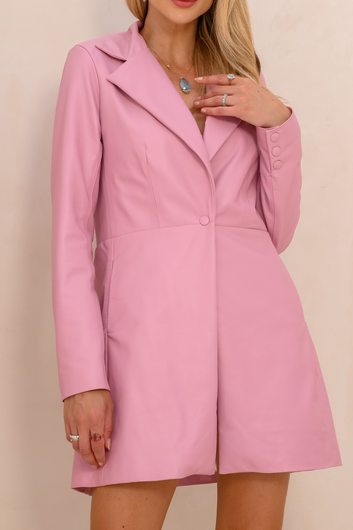 Blazer Feminino de Couro Pelica Alongado - Ana Paula | Rosa